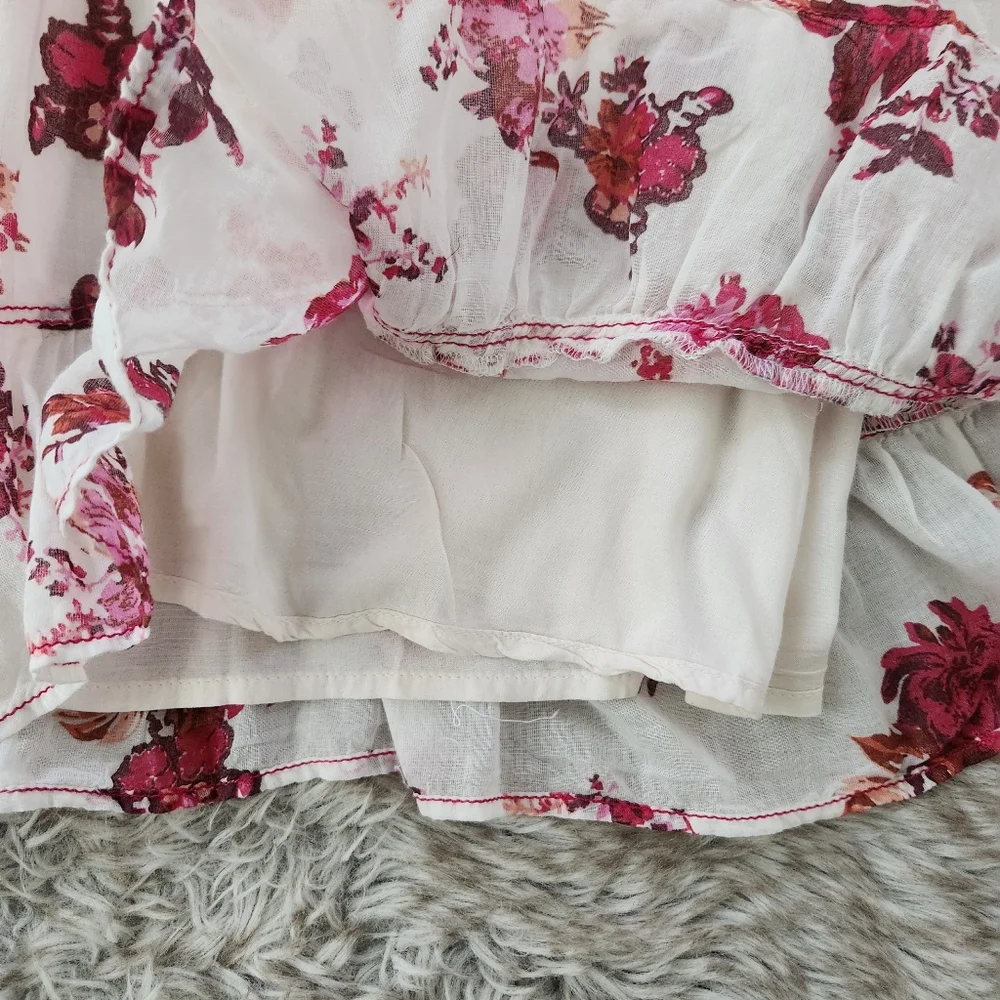Free People Camella Mini Dress‎ White And Pink Floral Print Women's Size Large